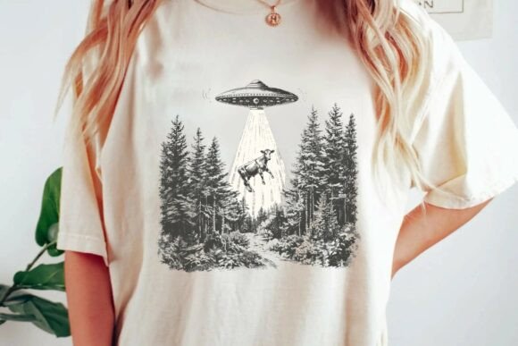 Vintage Alien UFO Abducting Cow: A Retro Graphic for Creative Projects